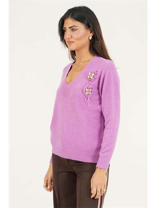 Maglia scollo a V con ricamo GM by Gai Mattiolo | GM4331ACCMAUEVE